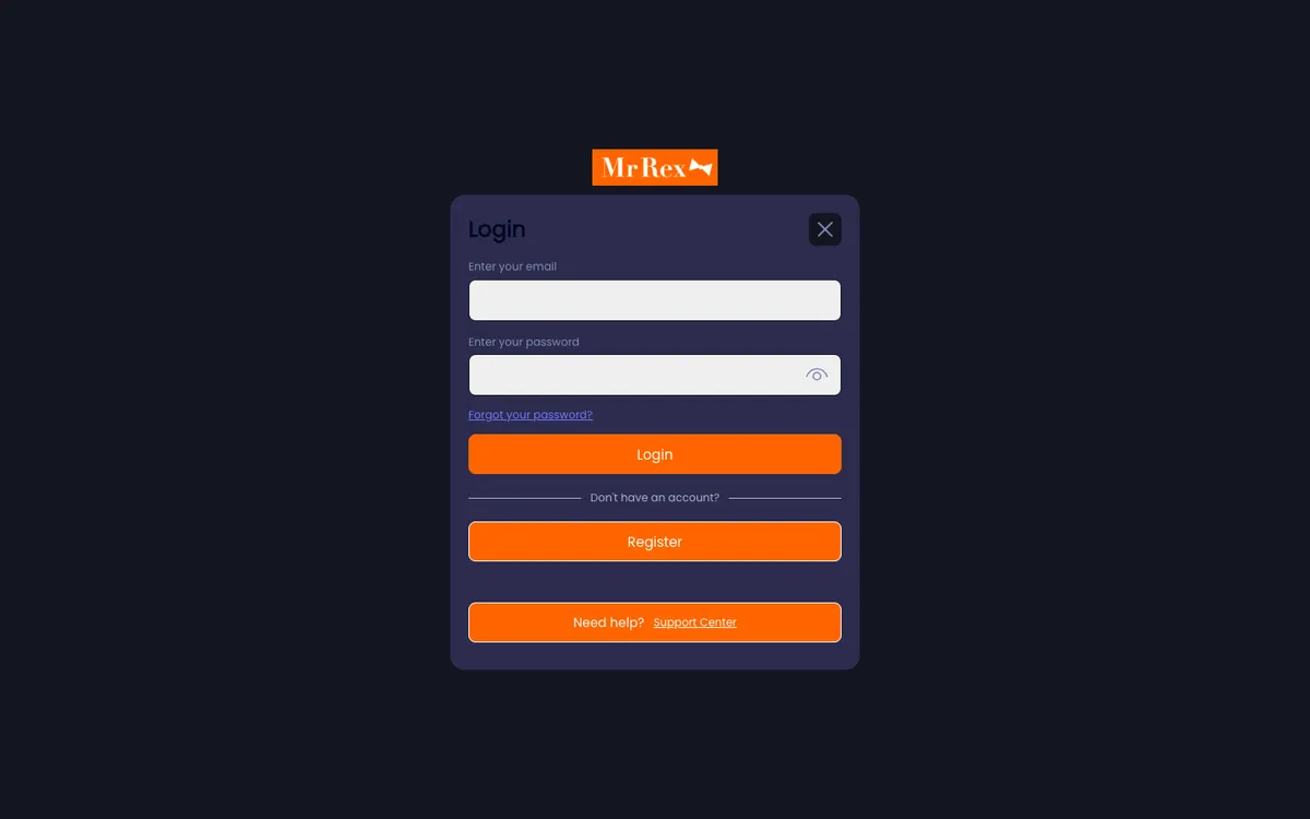 Mr Rex Casino — Sign-up, captured from United Kingdom