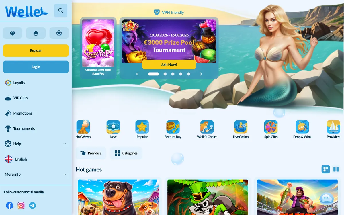 Welle Casino — Home page, captured from Belgium
