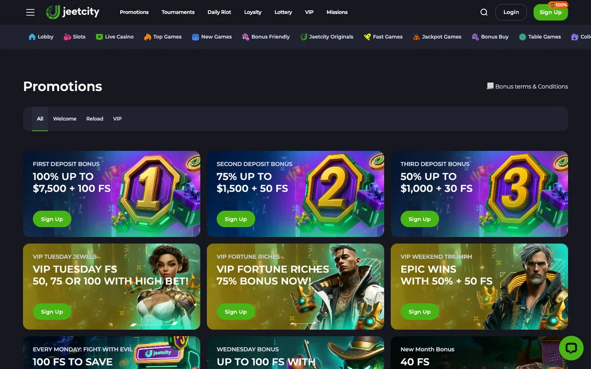 JeetCity Casino — Promotions, captured from Canada