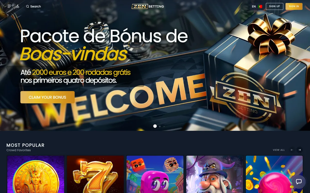 ZenBetting Casino — Home page, captured from Brazil