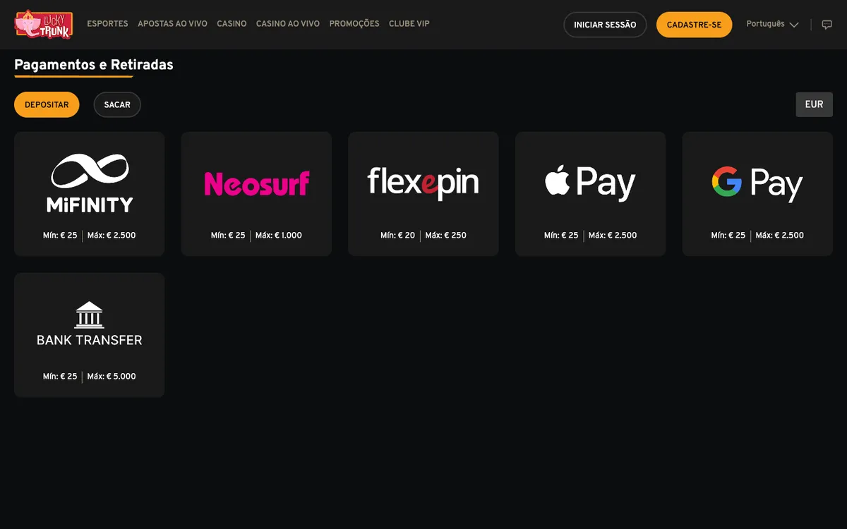 Lucky Trunk Casino — Payments, captured from Brazil
