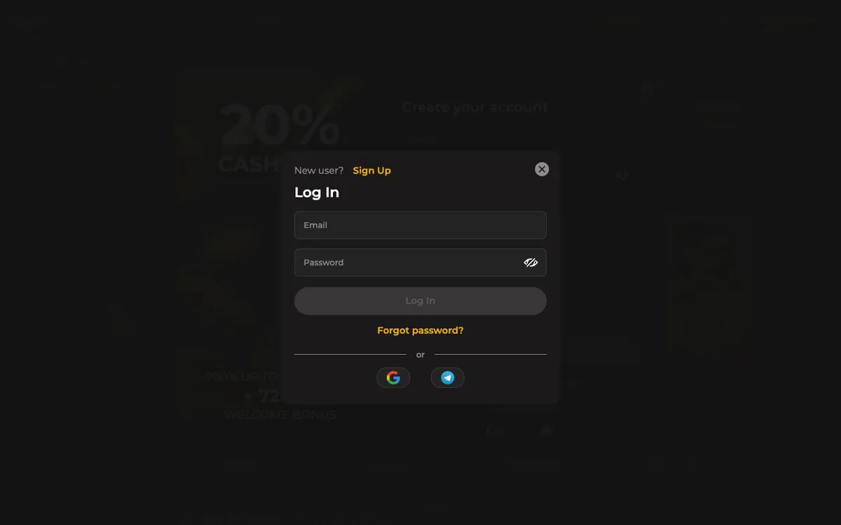 Spinstar Casino — Sign-up, captured from Austria
