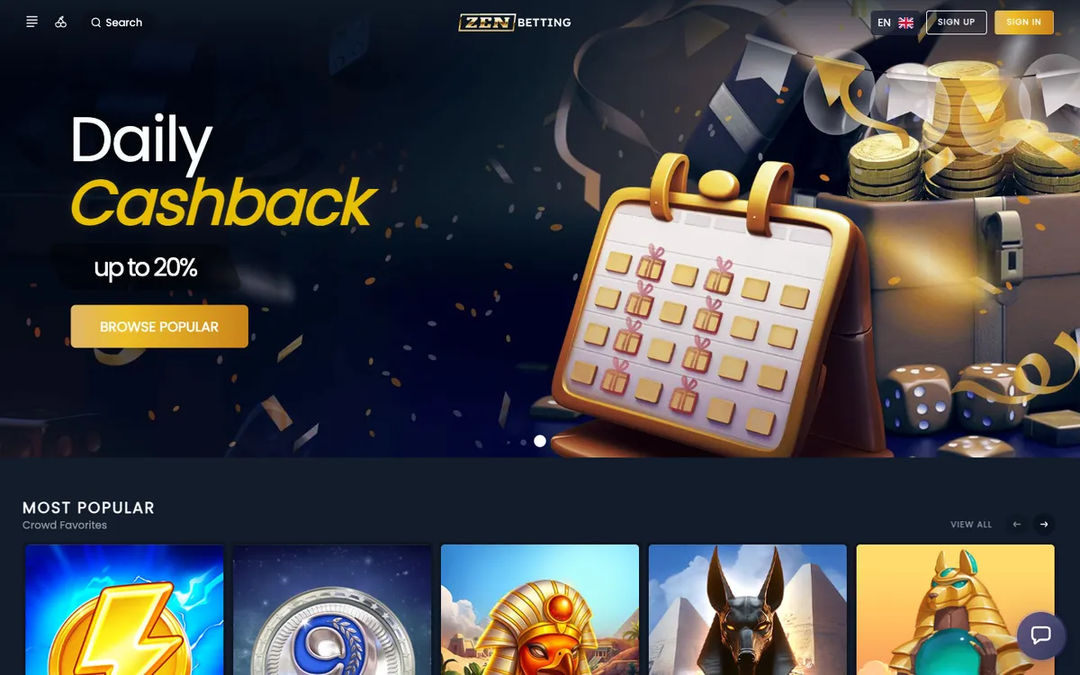 ZenBetting Casino — Home page, captured from Austria