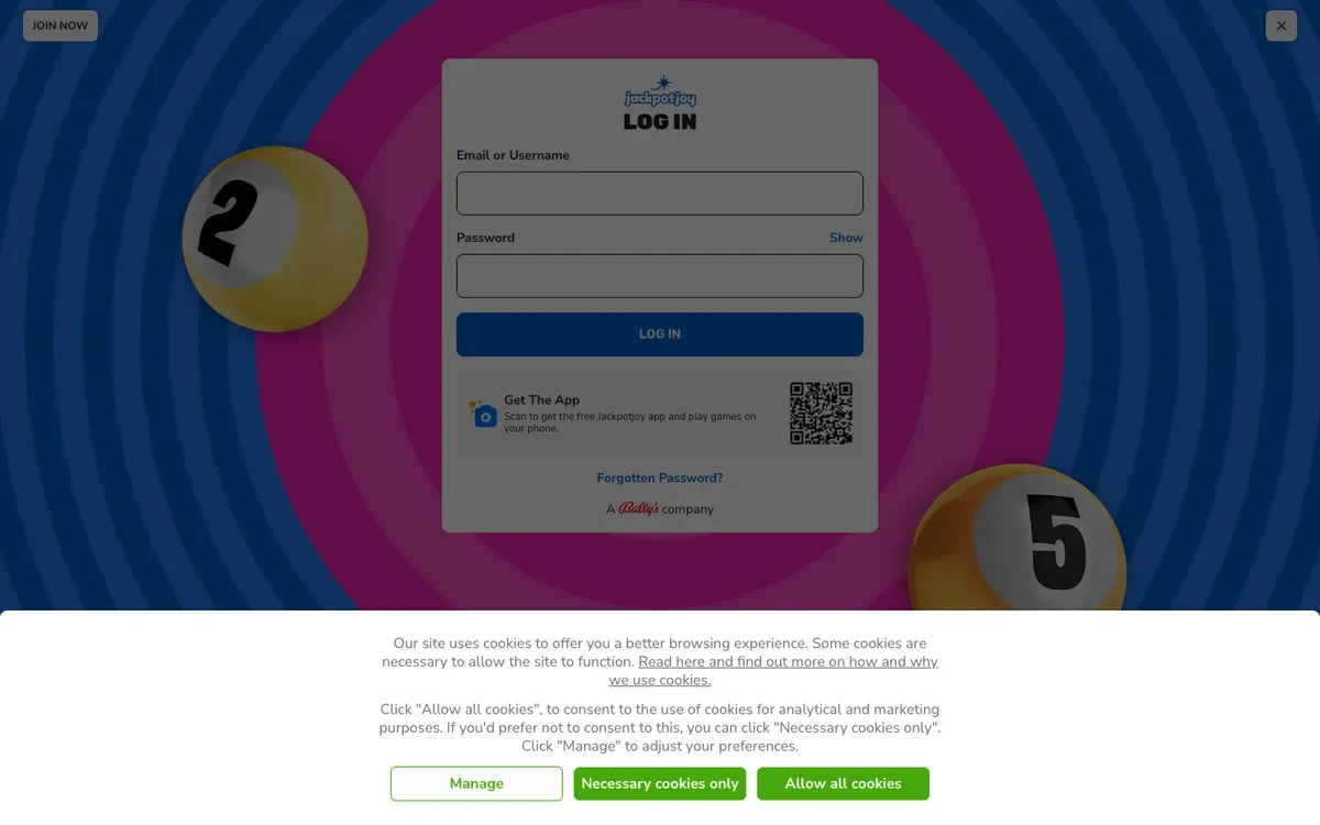 Jackpotjoy Casino — «Регистрация», снято из страны Великобритания