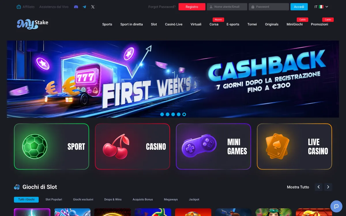 Mystake Casino — «Главная», снято из страны Италия