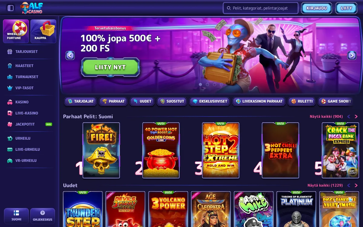 Alf Casino — Home page, captured from Finland