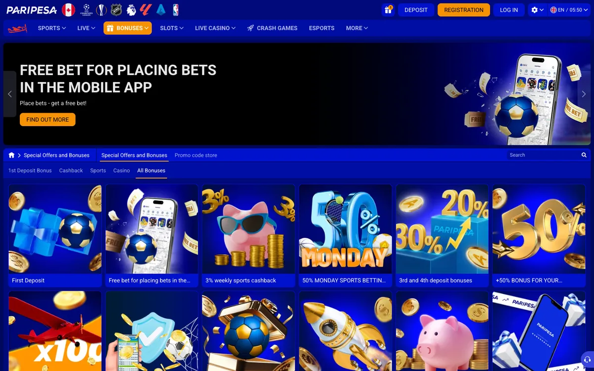 Paripesa Casino — Promotions, captured from Canada
