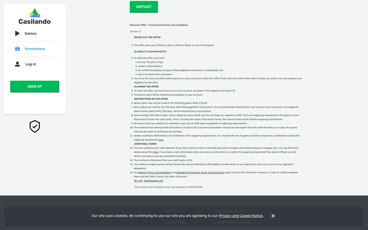 Casilando Casino — «Акции», снято из страны Великобритания