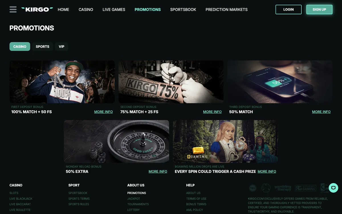 Kirgo Casino — Promotions, captured from Brazil