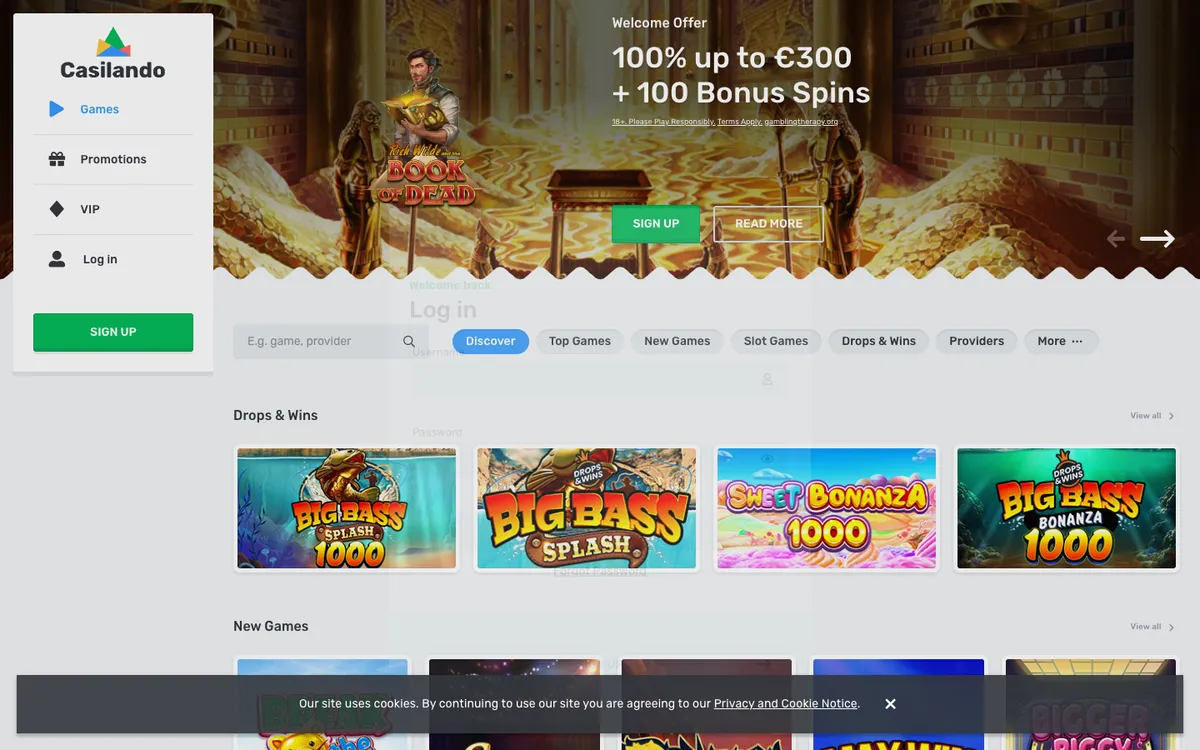Casilando Casino — «Регистрация», снято из страны Южно-Африканская Республика