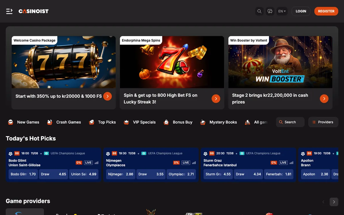 Casinoist Casino — Home page, captured from Norway