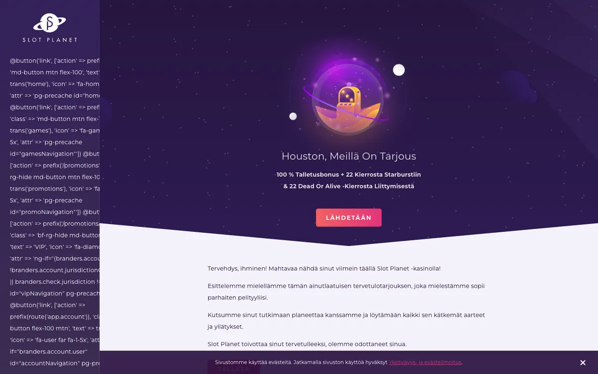 Slot Planet Casino — «Акции», снято из страны Финляндия