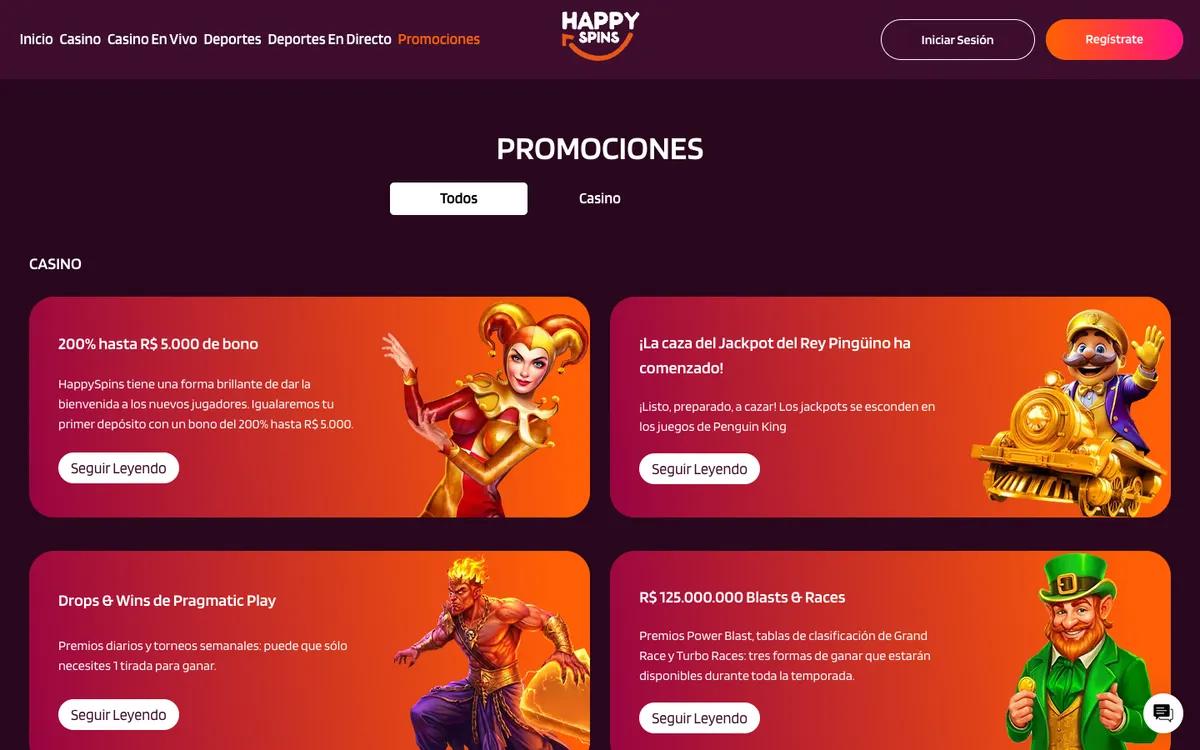 HappySpins Casino — «Акции», снято из страны Испания