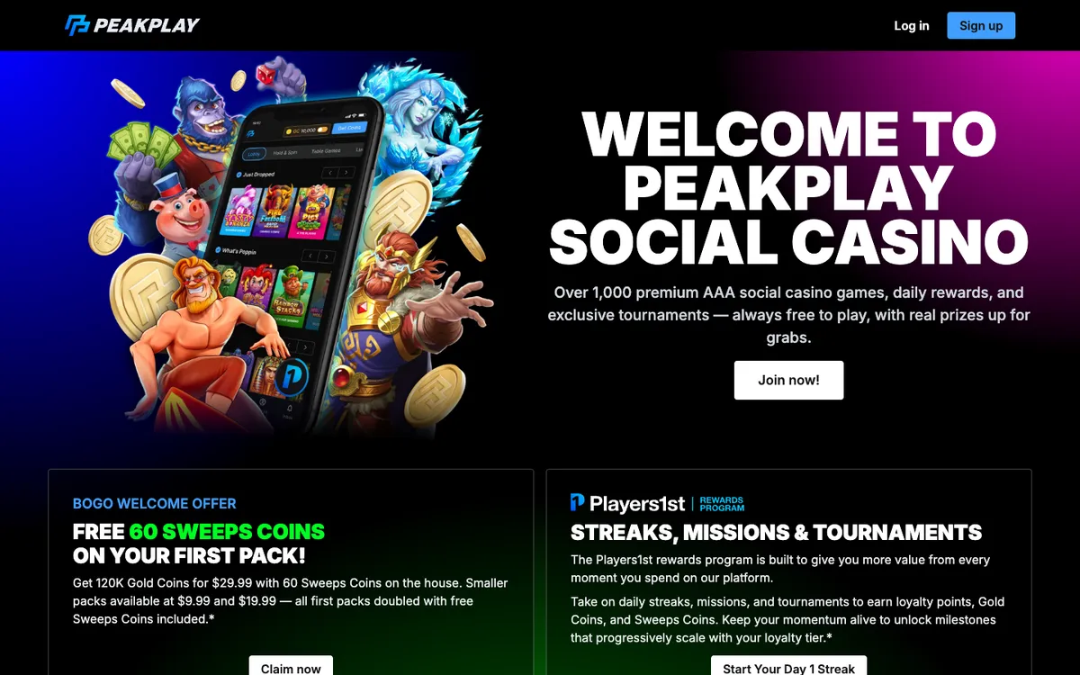 PeakPlay Casino — Home page, captured from United States