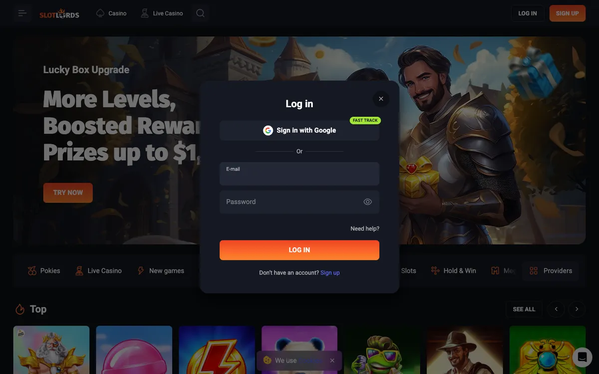 SlotLords Casino — Sign-up, captured from New Zealand