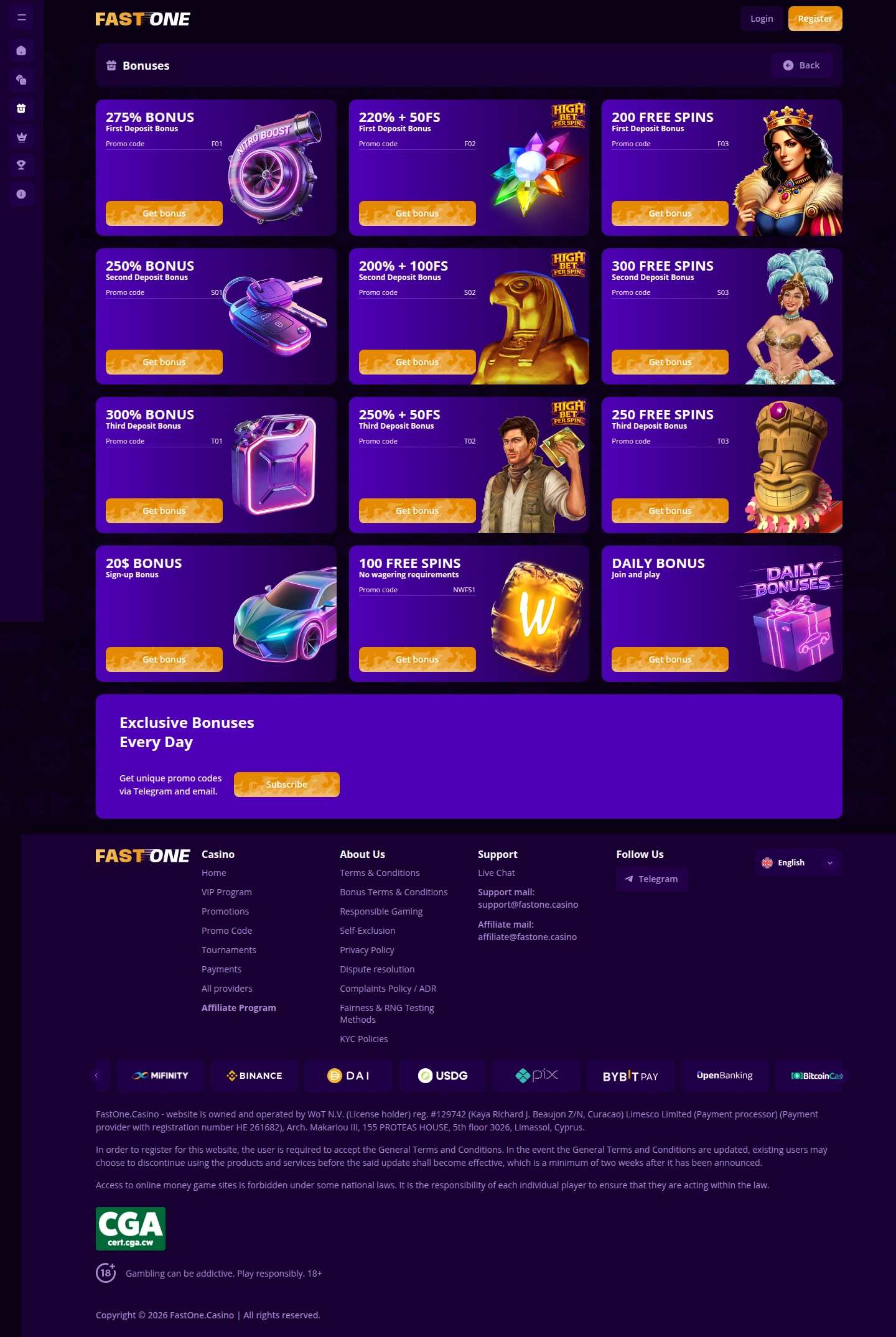 Fast One Casino — Promotions, captured from Finland