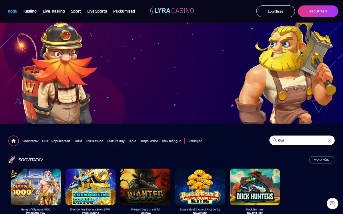 LyraCasino — Home page, captured from Estonia