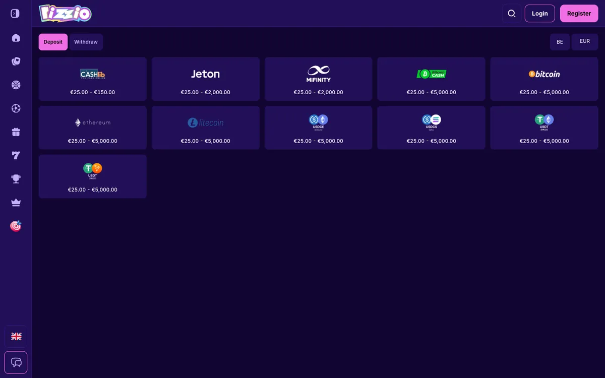 Rizzio Casino — Payments, captured from Belgium