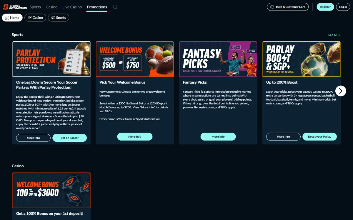 SIA Casino — Promotions, captured from Canada