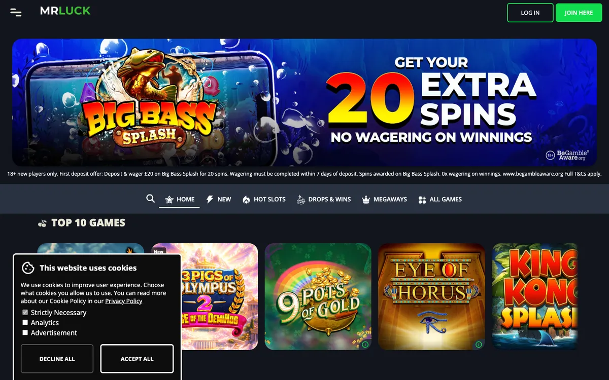 MrLuck Casino — Home page, captured from Argentina