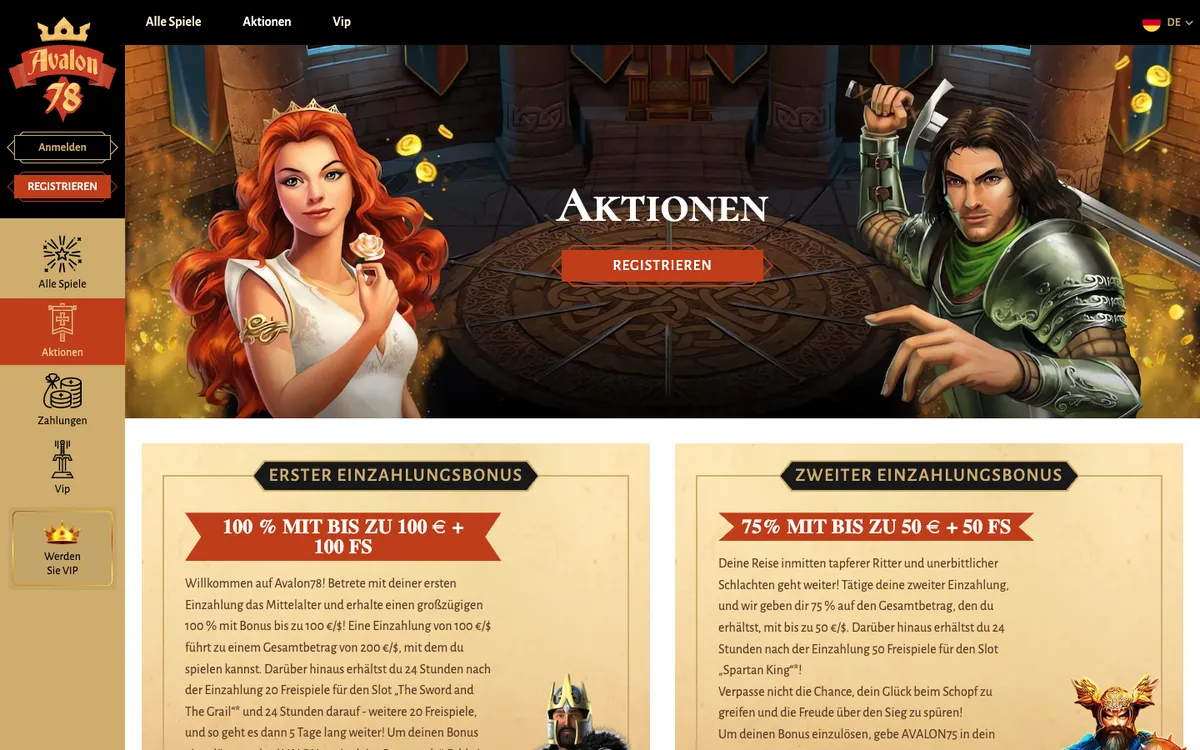 Avalon78 Casino — Promotions, captured from Germany
