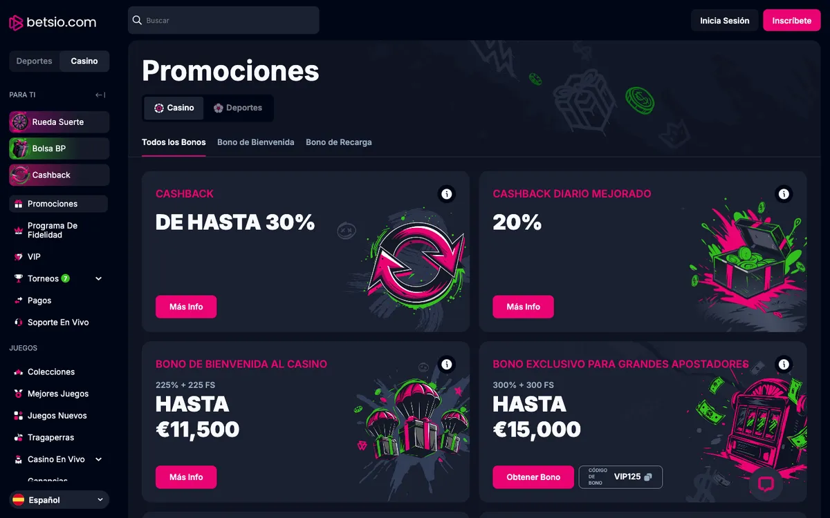 Betsio Casino — Promotions, captured from Mexico