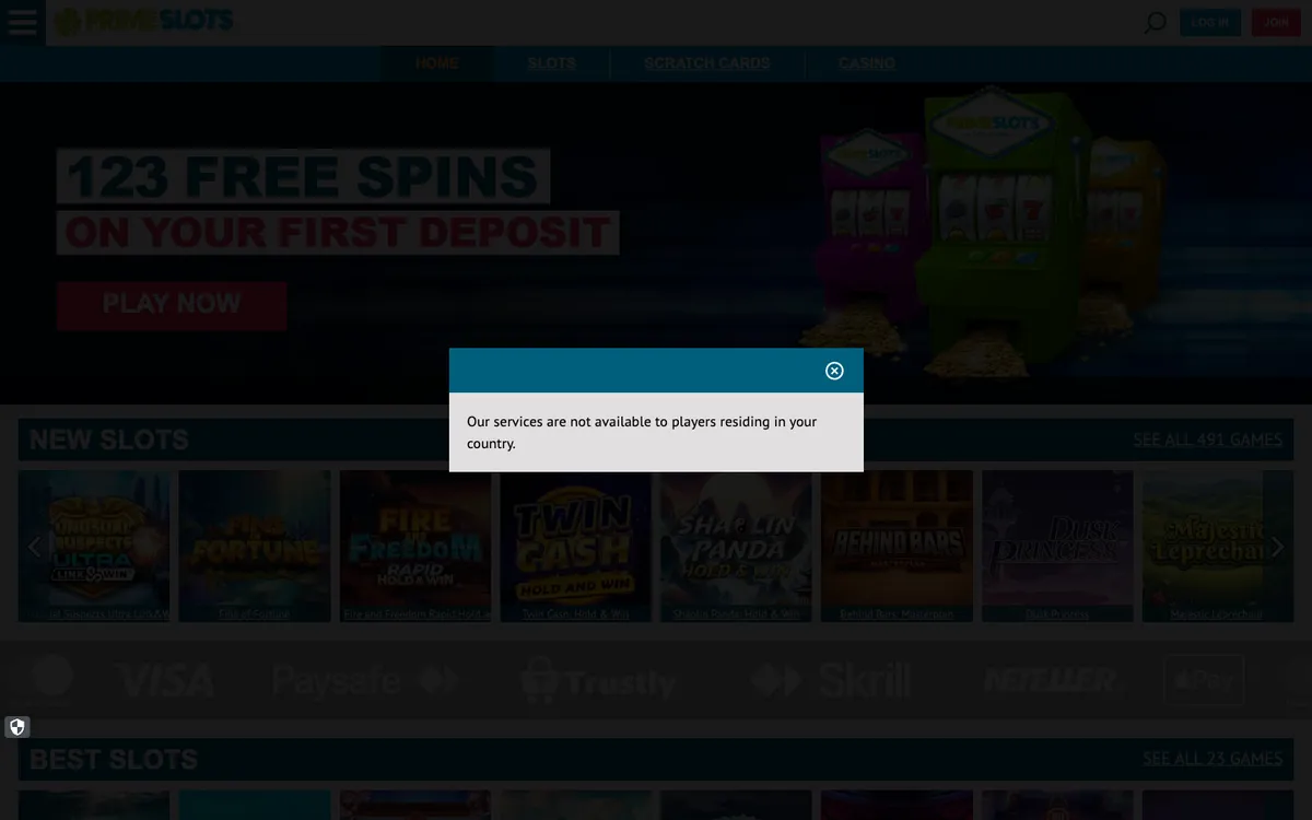 Prime Slots Casino — Sign-up, captured from France