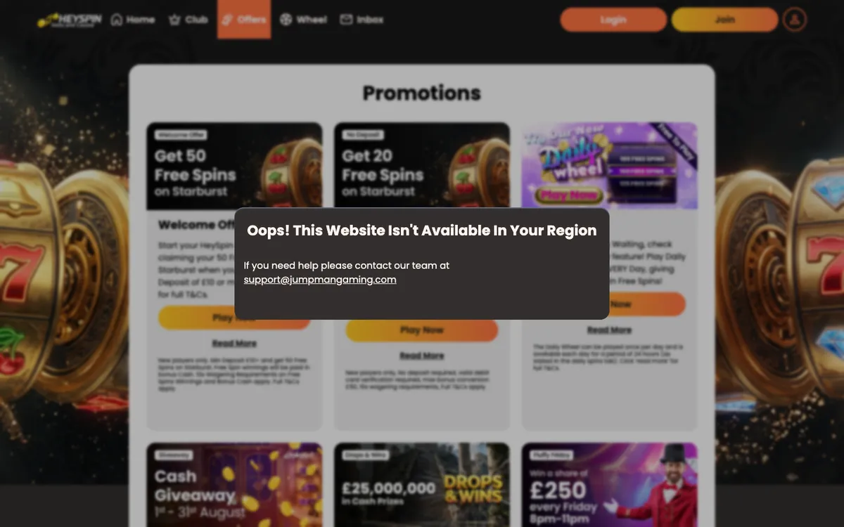 HeySpin Casino — Promotions, captured from Austria