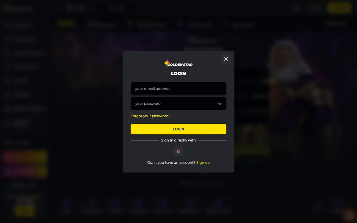 Golden Star Casino — «Регистрация», снято из страны Новая Зеландия