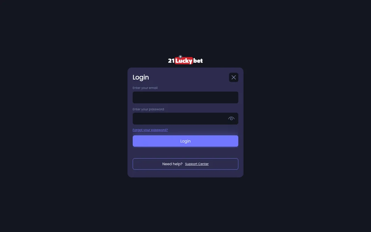 21LuckyBet Casino — Sign-up, captured from South Africa