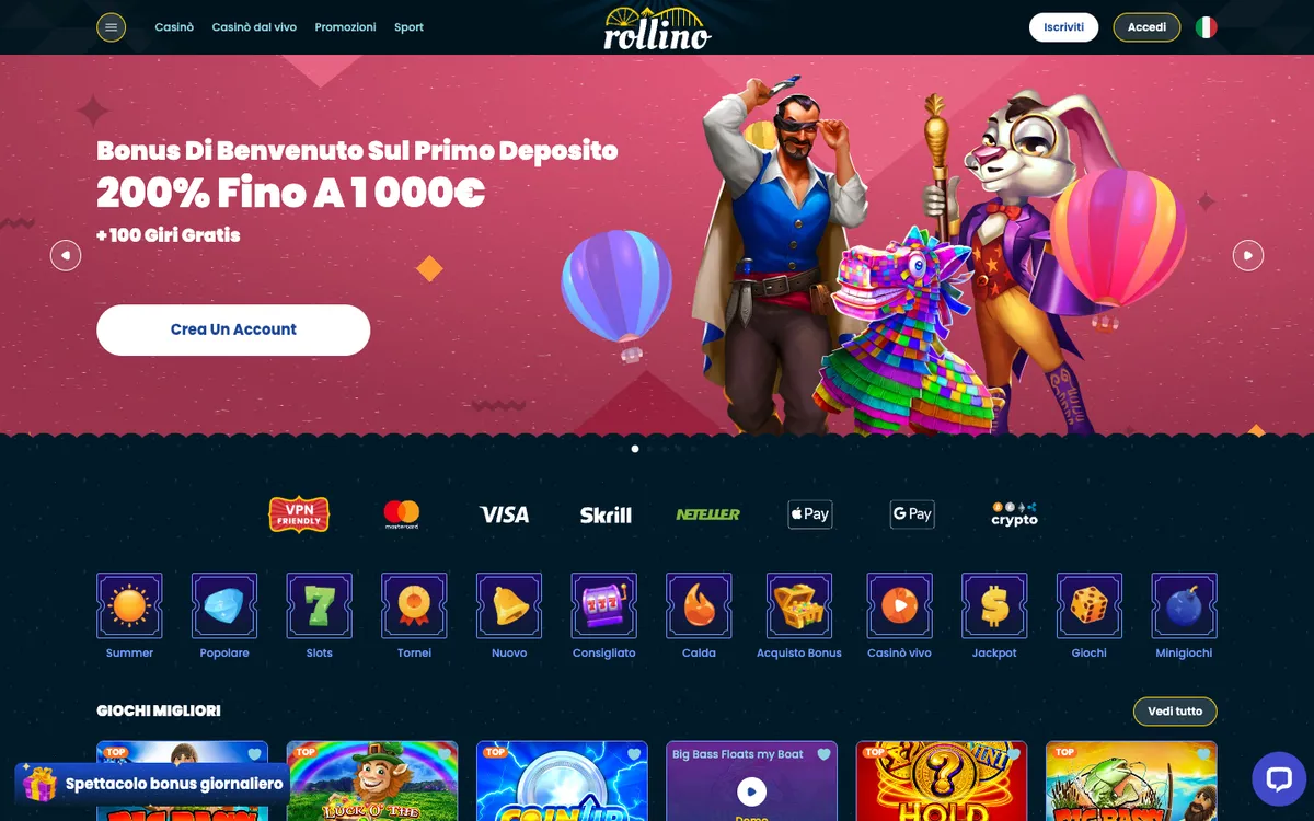 Rollino Casino — Home page, captured from Italy