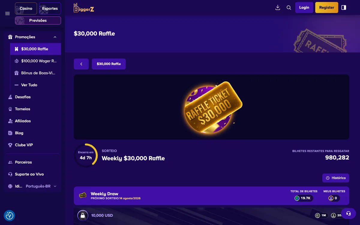 BiggerZ Casino — «Акции», снято из страны Бразилия