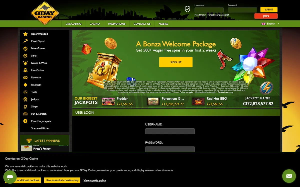GDay Casino — Sign-up, captured from United Kingdom