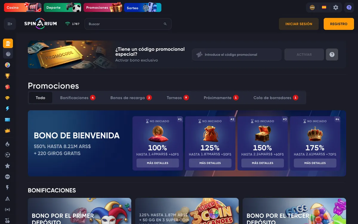 Spinarium Casino — «Акции», снято из страны Аргентина