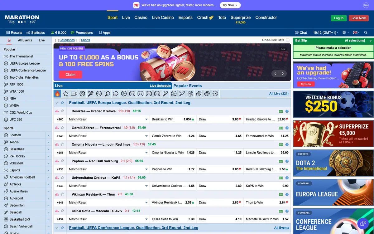 Marathonbet Casino — Home page, captured from Colombia