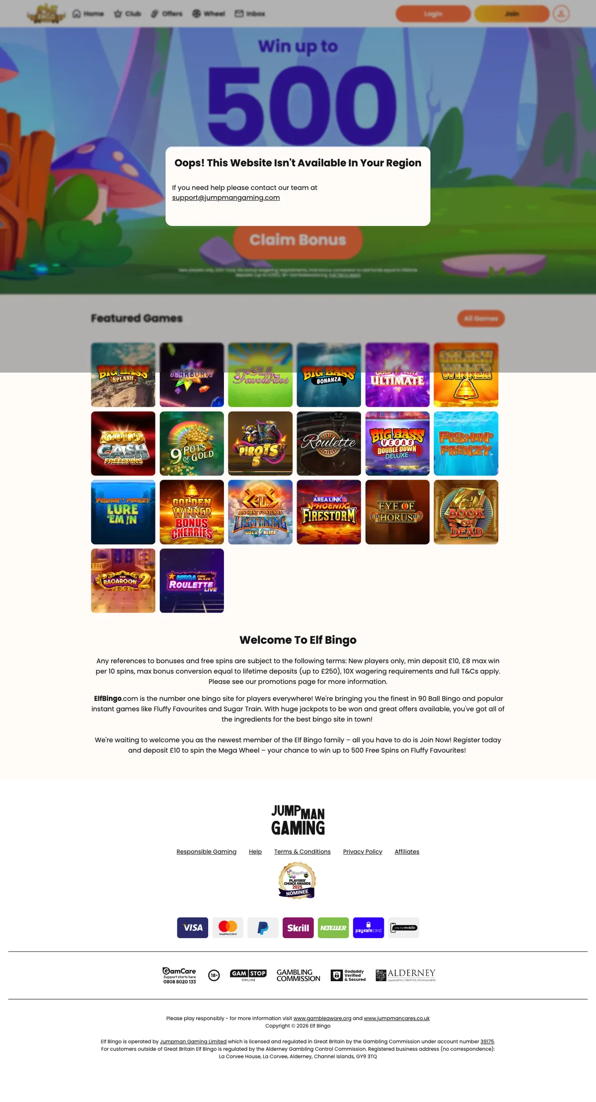 ElfBingo Casino — «Главная», снято из страны Австрия
