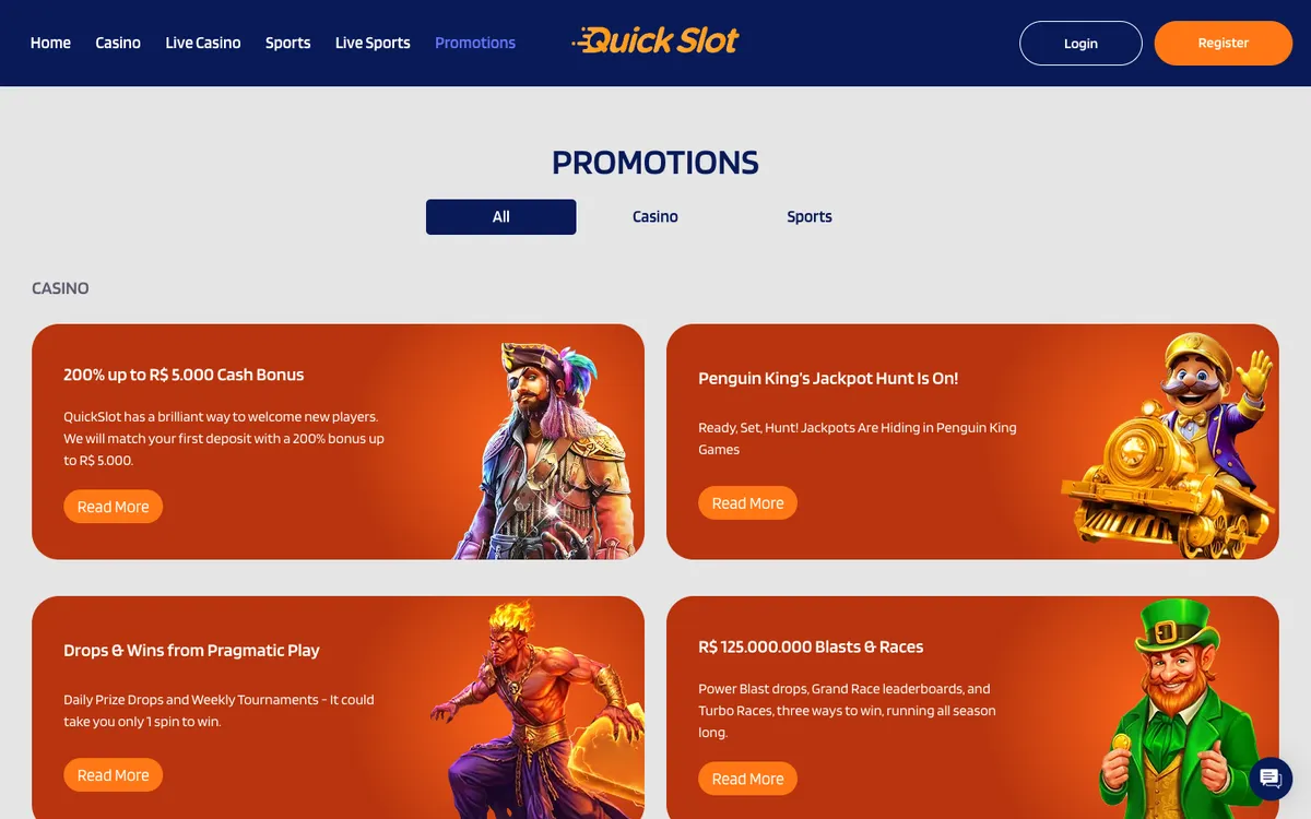 QuickSlot Casino — Promotions, captured from Belgium