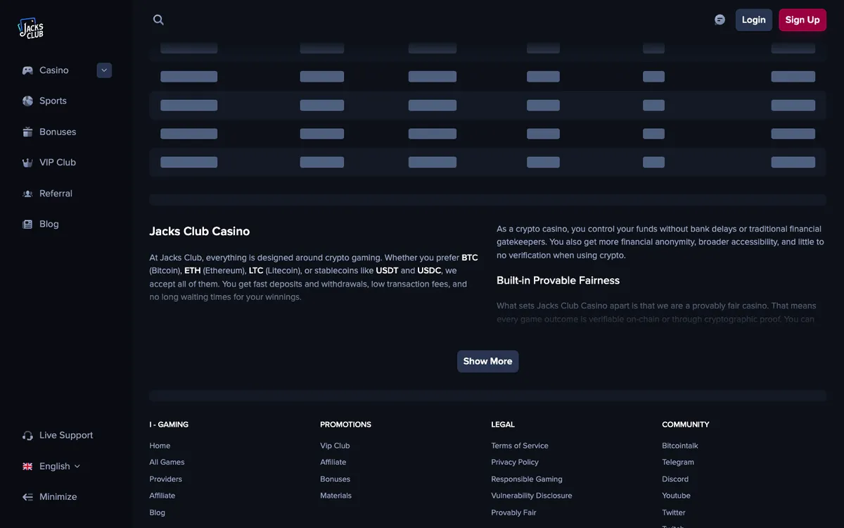 Jacks Club Casino — Home page, captured from South Korea