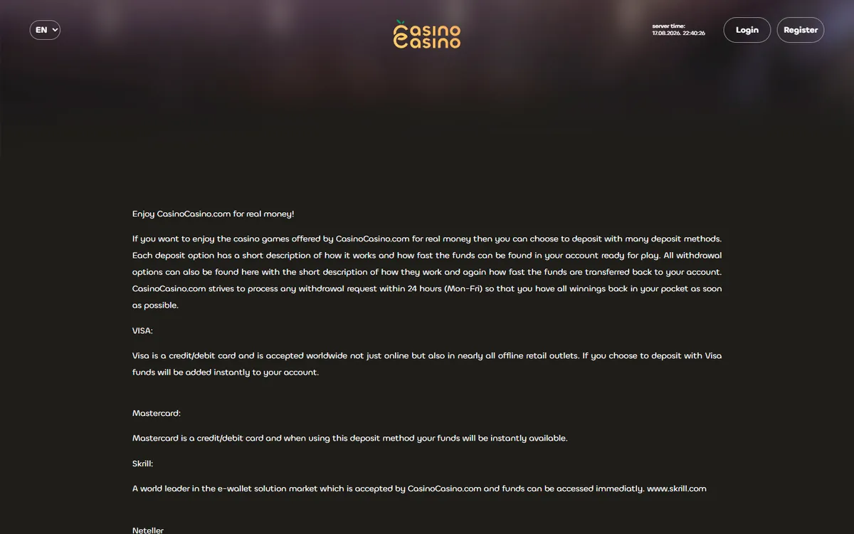 CasinoCasino — Payments, captured from Canada