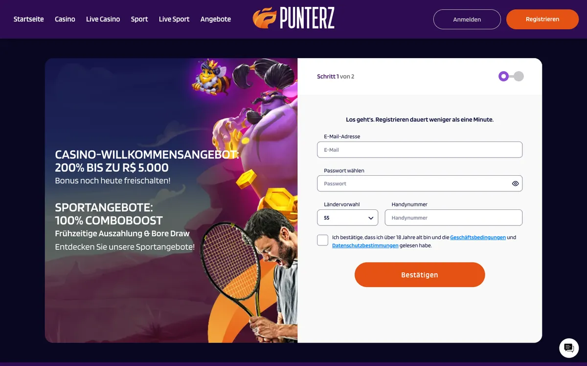 Punterz Casino — Sign-up, captured from Germany
