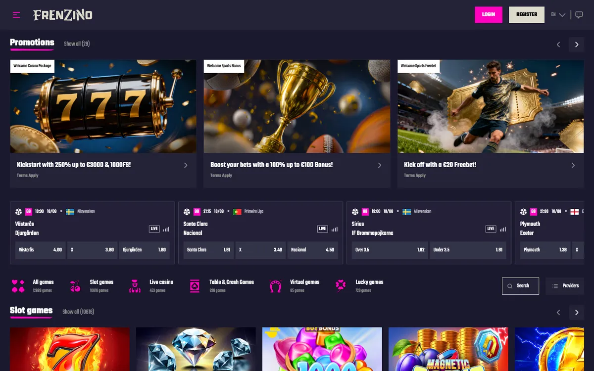 Frenzino Casino — Home page, captured from Austria
