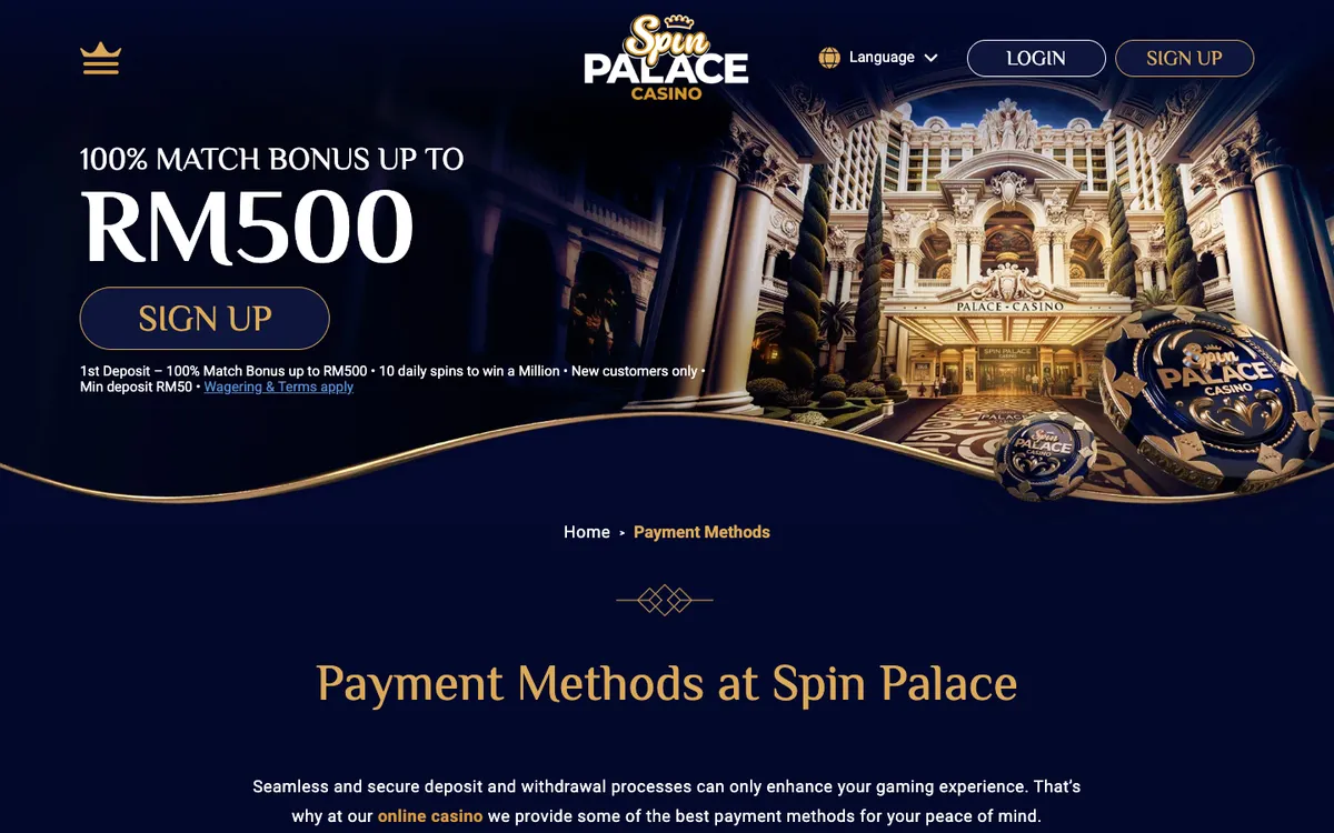 Spin Palace Casino — Payments, captured from Malaysia