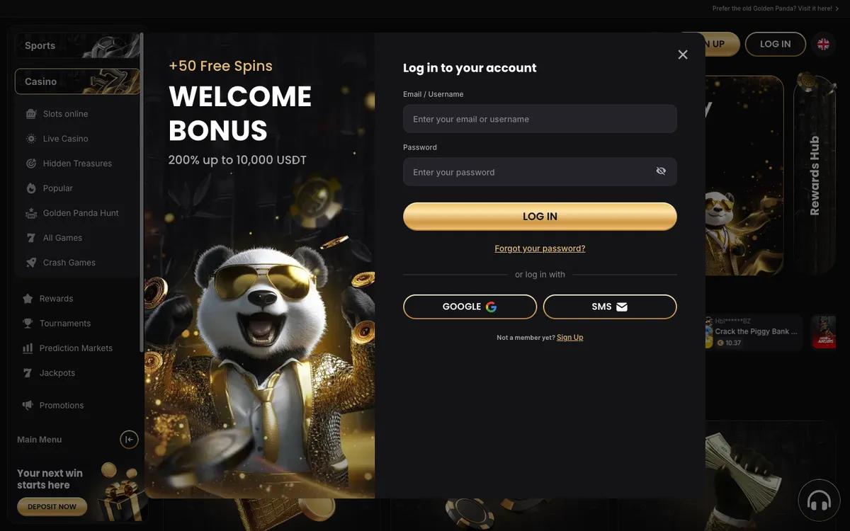 Golden Panda Casino — Sign-up, captured from United Arab Emirates