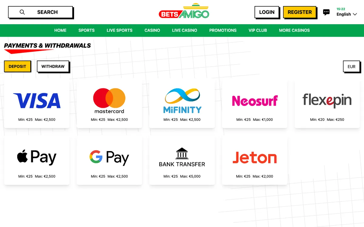 Betsamigo Casino — «Платежи», снято из страны Бразилия