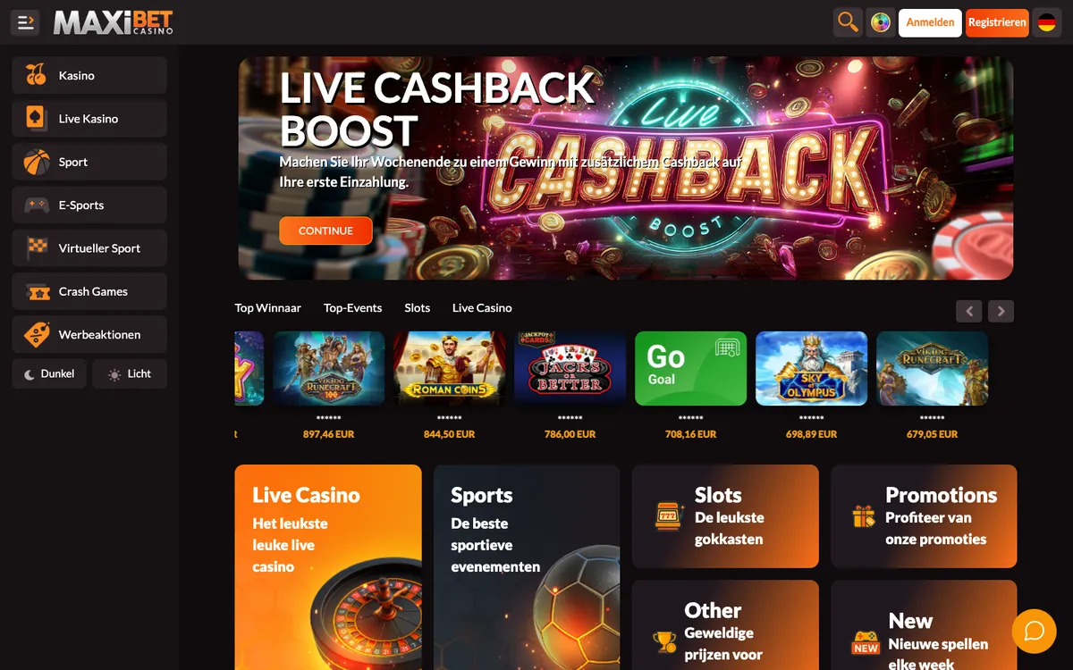 Maxibet Casino — Home page, captured from Austria