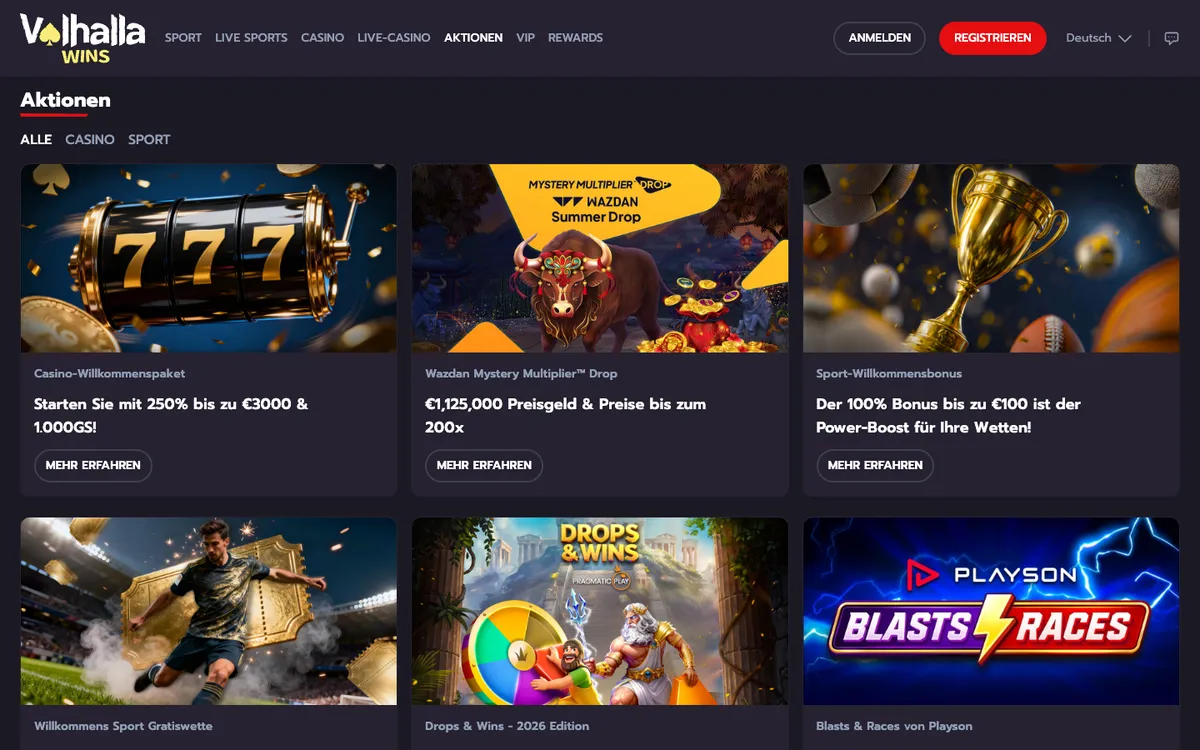 Valhalla Wins Casino — Promotions, captured from Austria