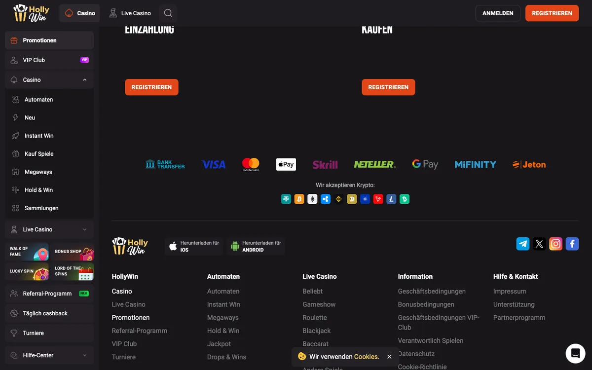 HollyWin Casino — Promotions, captured from Germany