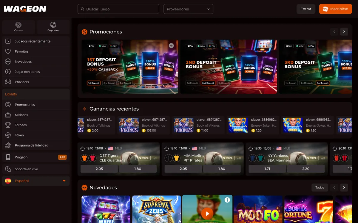 Wageon Casino — Home page, captured from Mexico