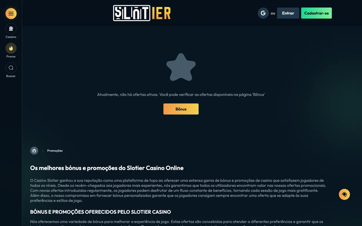 Slotier Casino — Promotions, captured from Brazil
