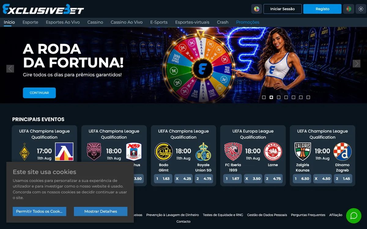 ExclusiveBet Casino — Home page, captured from Portugal